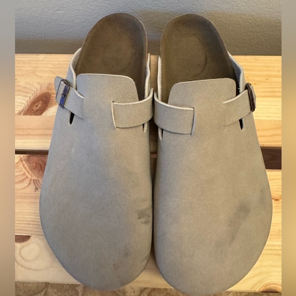 Birkenstock Men's Suede Slip-Ons - Light Gray - Picture 1 of 6